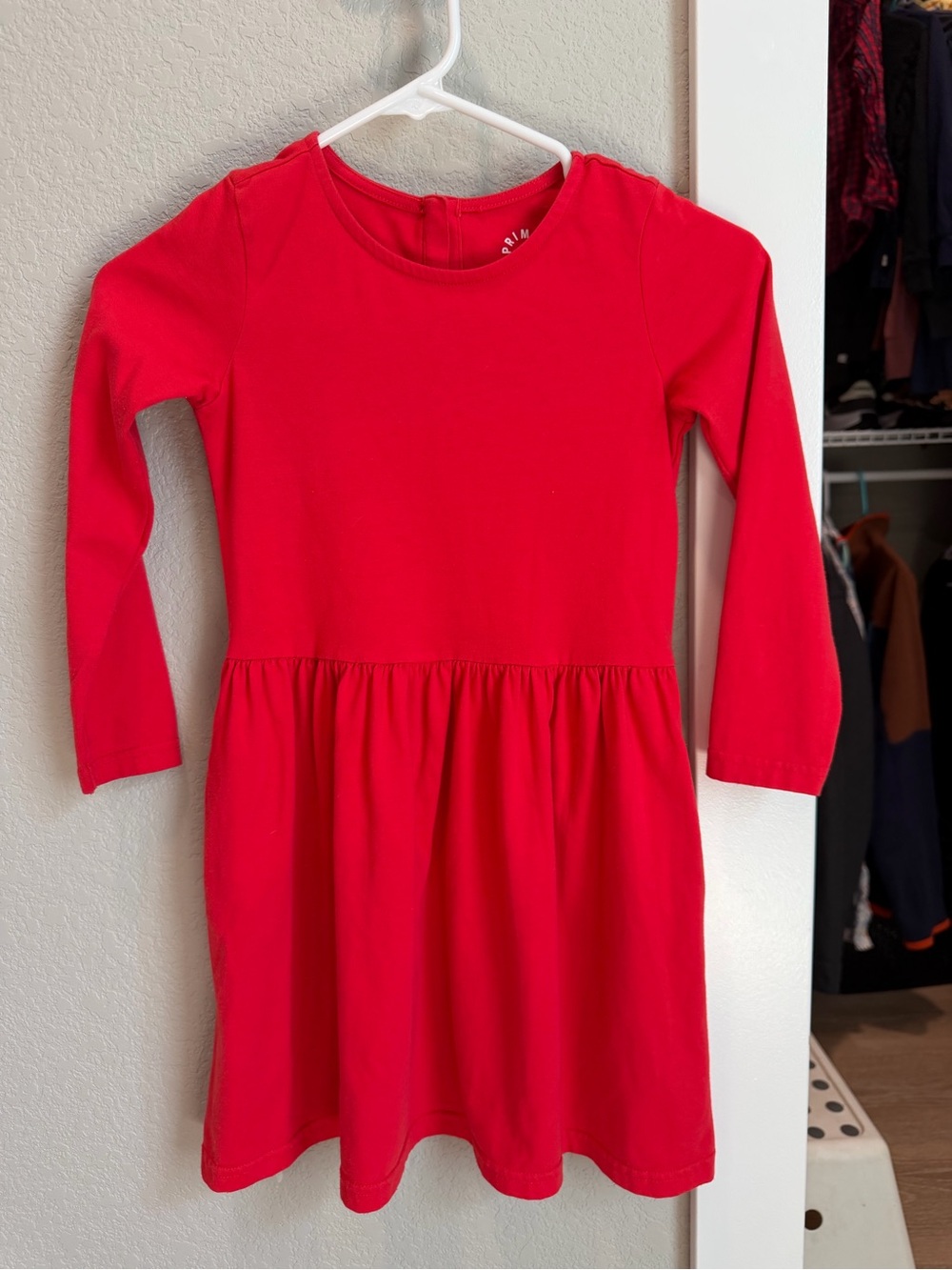 Primary Bright Red Long Sleeve Casual Dress for Girls